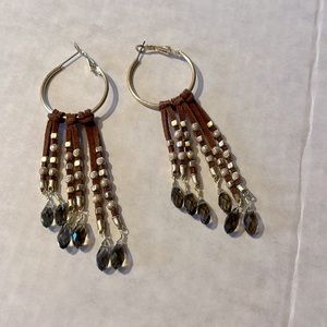 Round Suede Metal Beads Dangles Crystals Earrings